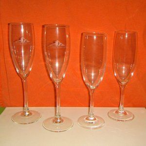 Lot of 4 Long Stem Champagne Flutes, 17th Century Spanish Castle
